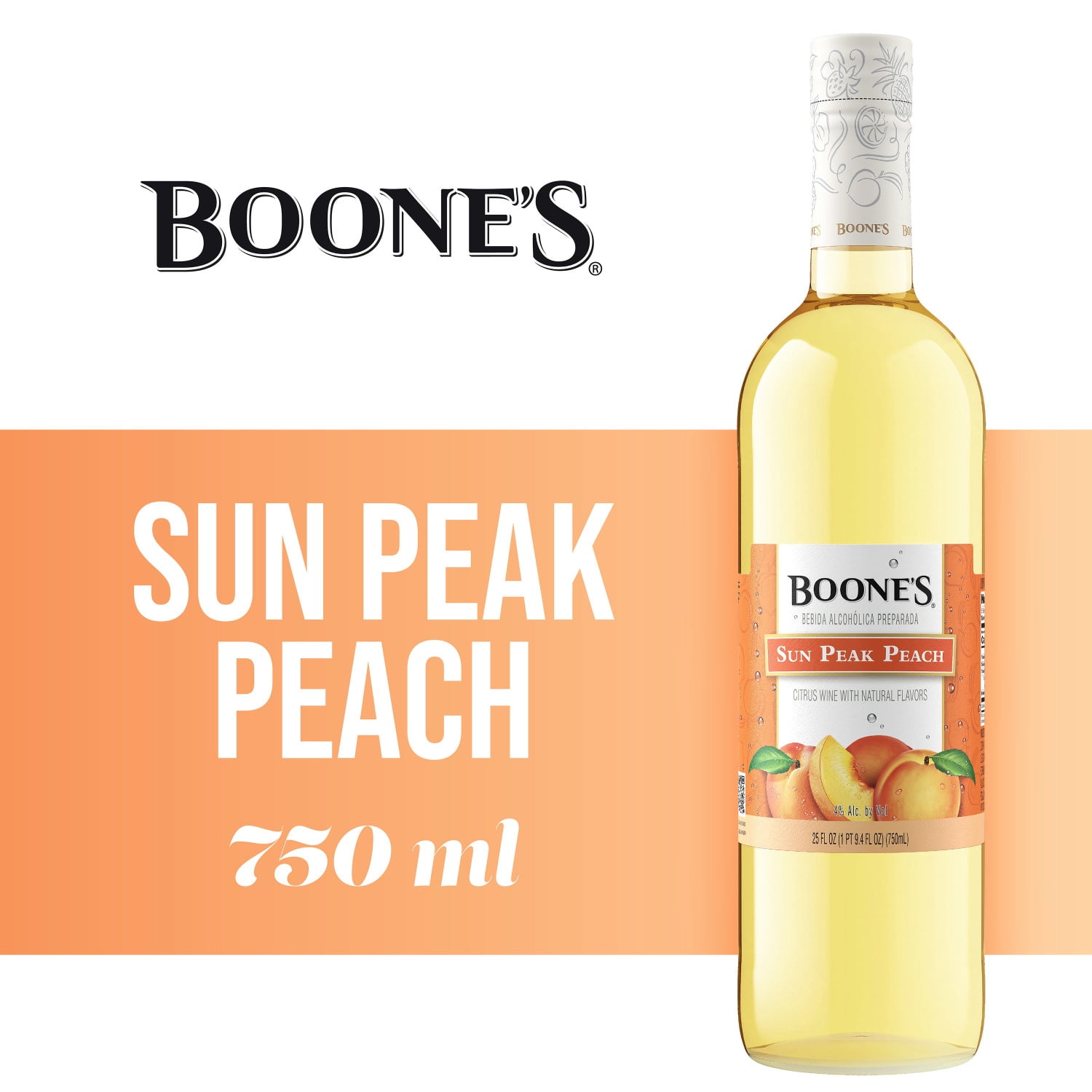 Boones Sun Peak Peach Wine 750ml, 4% ABV