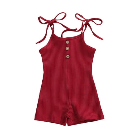 

Canis Toddler Baby Girl Summer Outfits Solid Color Strap Sleeveless Romper