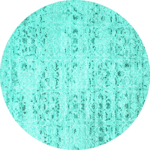 Ahgly Company Indoor Round Solid Turquoise Blue Modern Area Rugs, 7' Round