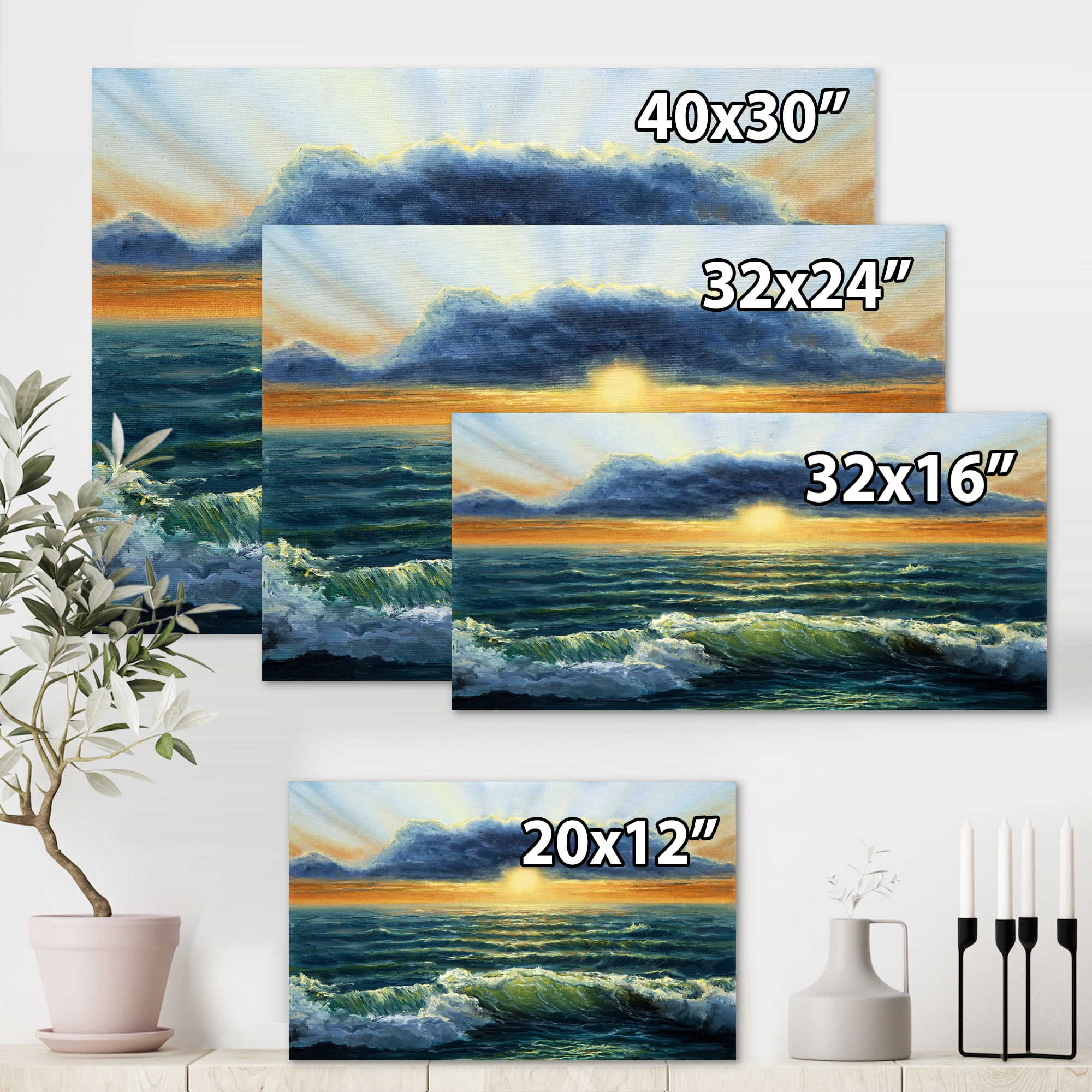 Designart ' The Blue Ocean In Sunset Evening I ' Nautical & Coastal Canvas Wall Art Print