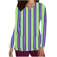 thumbnail image 2 of Cavosen Underscrub Long Sleeve Women Green V Neck Scrub Tops Stretchy Soft Xmas Striped Wrap Underscrub with Pocket Breathable Nursing Uniform Anti-Wrinkle Scrub Shirts Tee Tunic S, 2 of 5