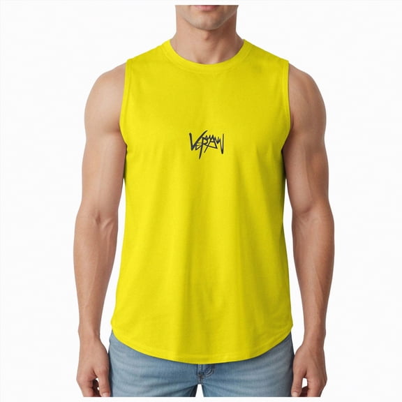 Ccpelsie Mens Vacation Tank Top Summer Sleeveless Beach Soft Muscle Tee Comfort Lightweight Casual(Yellow,L)