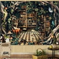thumbnail image 6 of Fantasy Forest Bookshelf Tapestry Witchy Fairy Tree Mushroom Retro Backdrop Tapestries Wall Hanging Vintage Library Book Tapestry for Bedroom Living Room Dorm 80 x 60 inch, 6 of 6