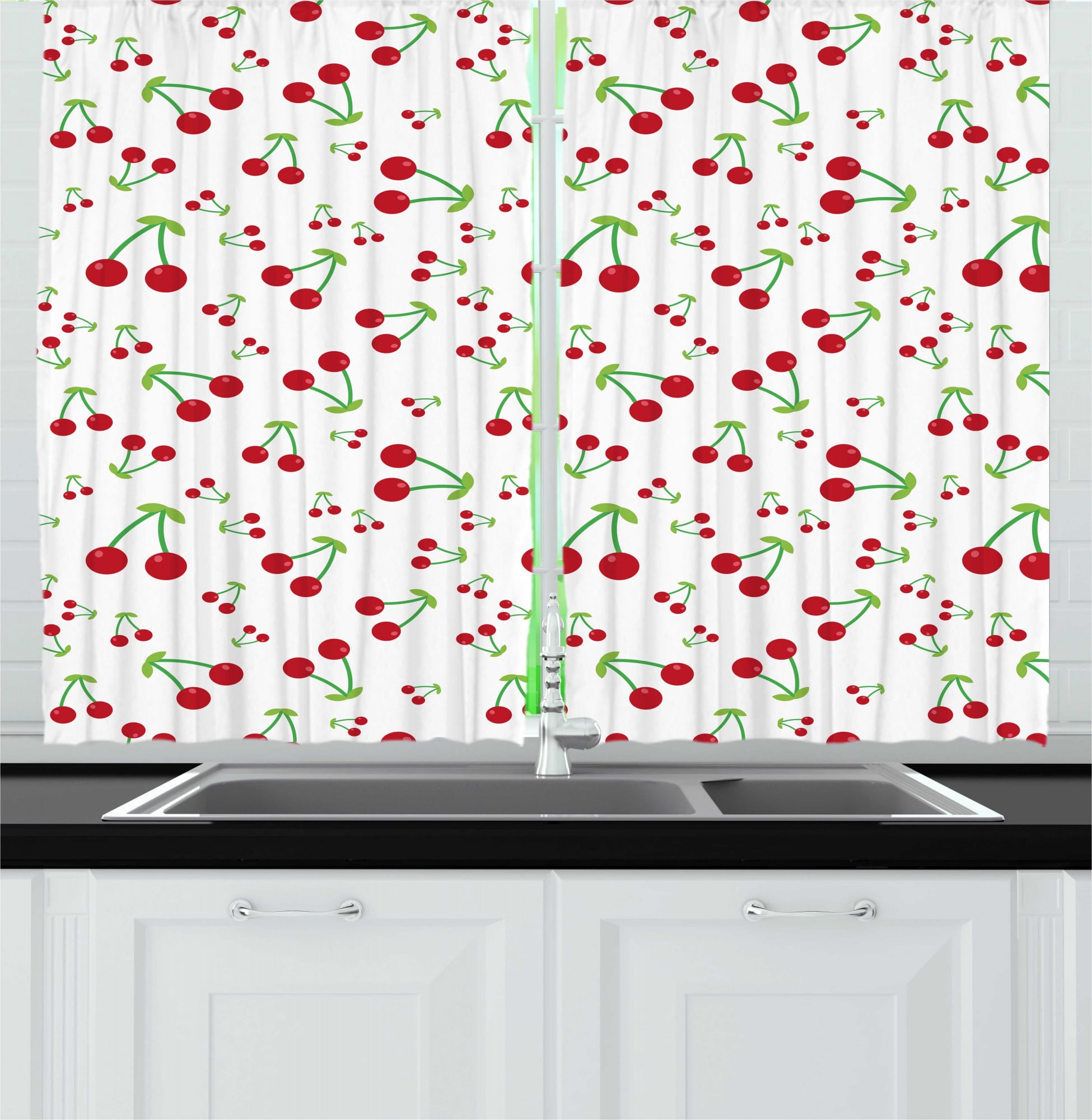 Cherry Kitchen Curtains, Simplistic Layout of Fruit Pattern in