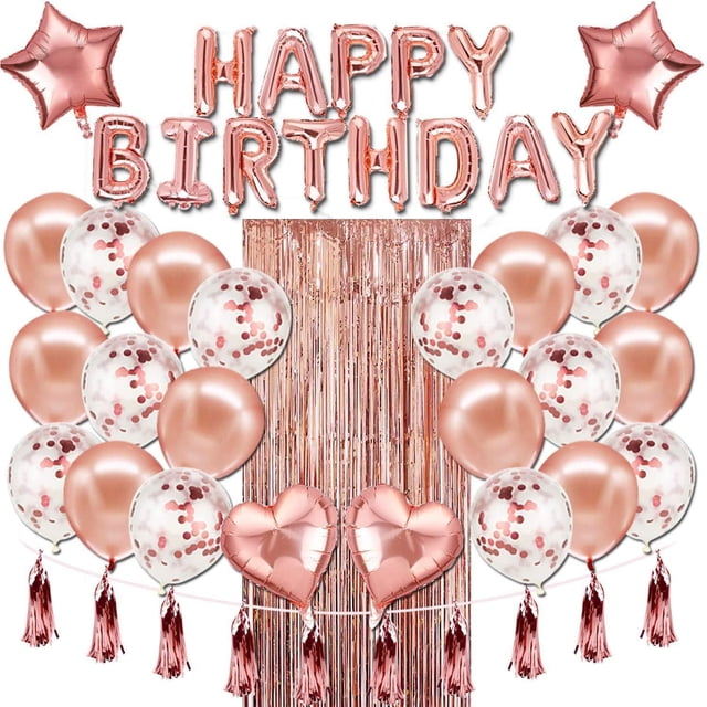 Combinación de Globo de Papel de Aluminio Oro Rosa,para Fiesta Globos de Cumpleaños Mujer,Decoración de Pared de Fondo de Fiesta
