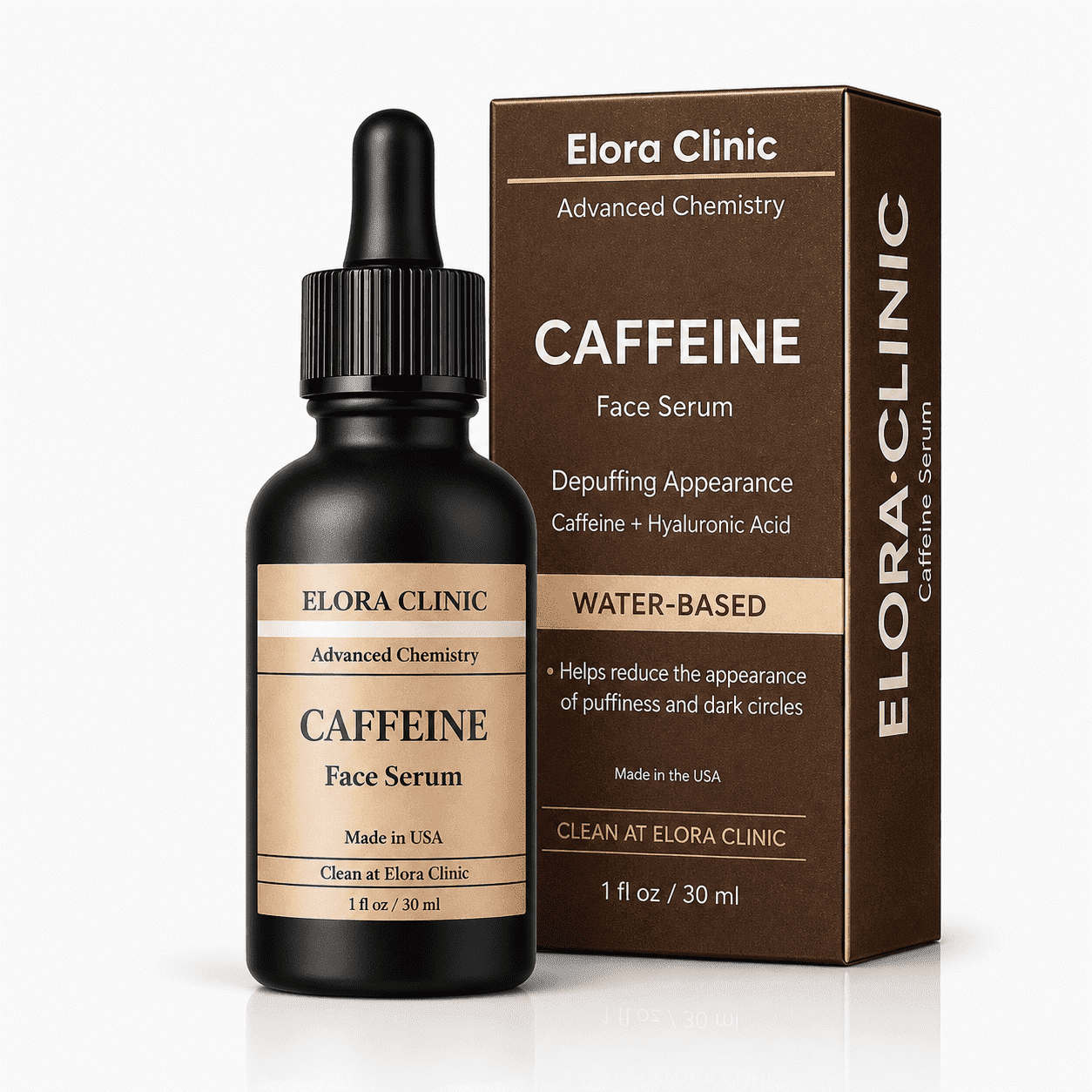 Elora Clinic Caffeine Eye & Face Serum with Hyaluronic Acid, Hydrating Formula for Puffy-Looking Eyes & Dark Circles