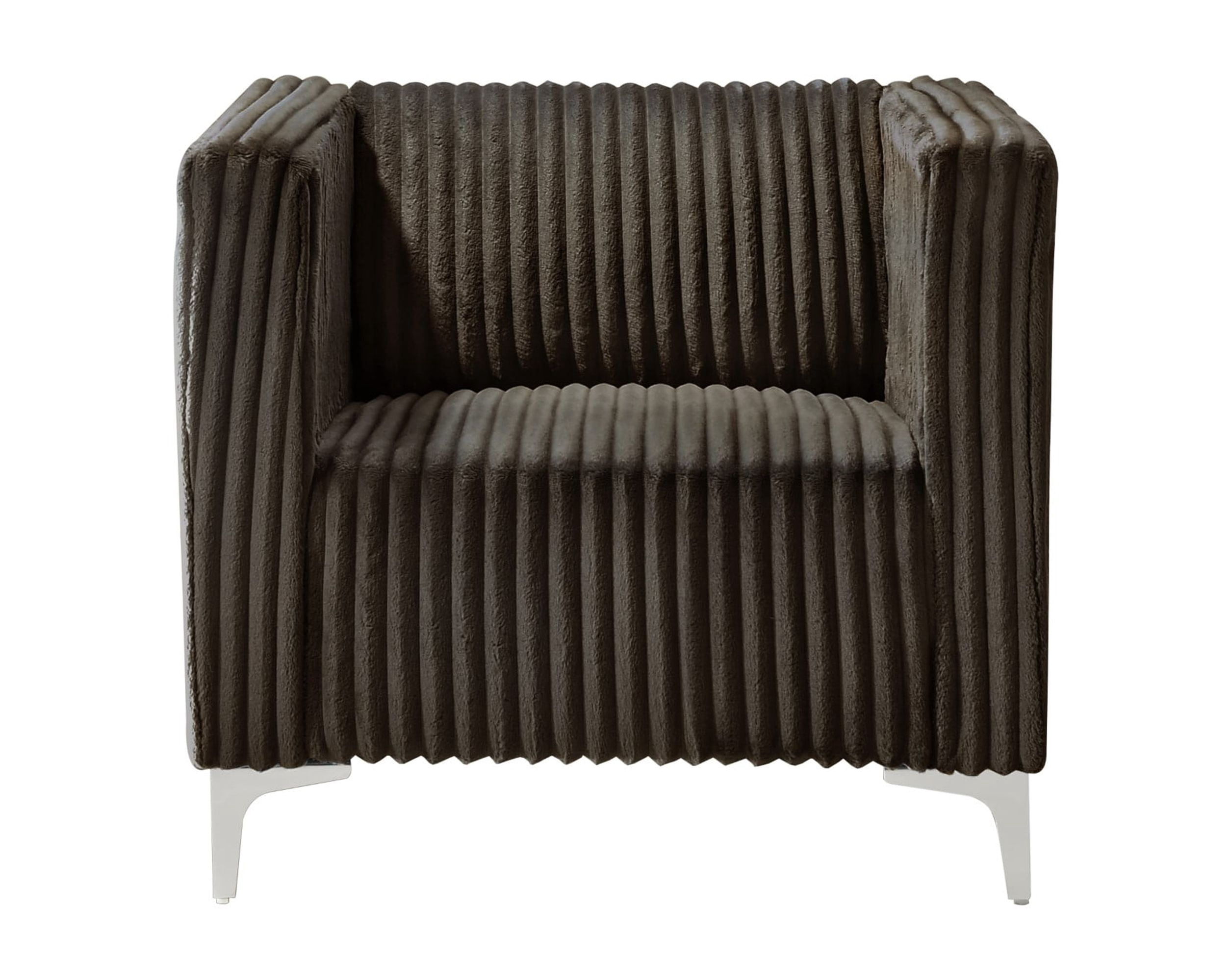 Home Design Gavin Velvet Square Arm Chair with Plush Cushions and Modern Upholstery, Durable Frame for Living Room, Contemporary Brown Design