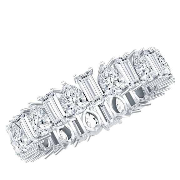 Rosec Jewels - Pear and Baguette Moissanite Eternity Wedding Band for Women (D-VS1 Quality), 925 Sterling Silver, US 4.00