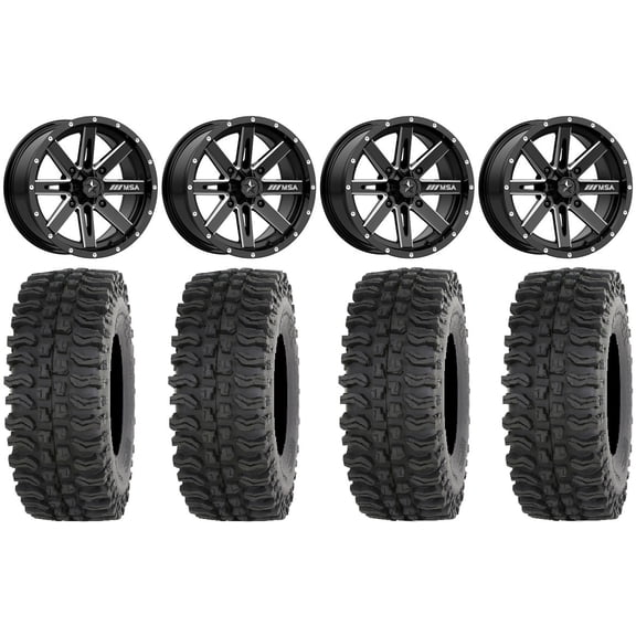 MSA Milled Boxer 14" UTV Wheels 28" BDC Tires Kawasaki Mule Pro FXT