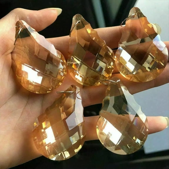 EOEMY 5Pc Champagne Crystal Chandelier Prism Light Part Pendants Suncatcher Glass