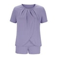 thumbnail image 5 of HUJlwoi Short Sleeve Lounge Sets for Women Pleated Crew Neck Loungewear Summer Trendy 2 Piece Pjs Sleepwear Pocket Casual Pajama Matching Clothing, 5 of 6