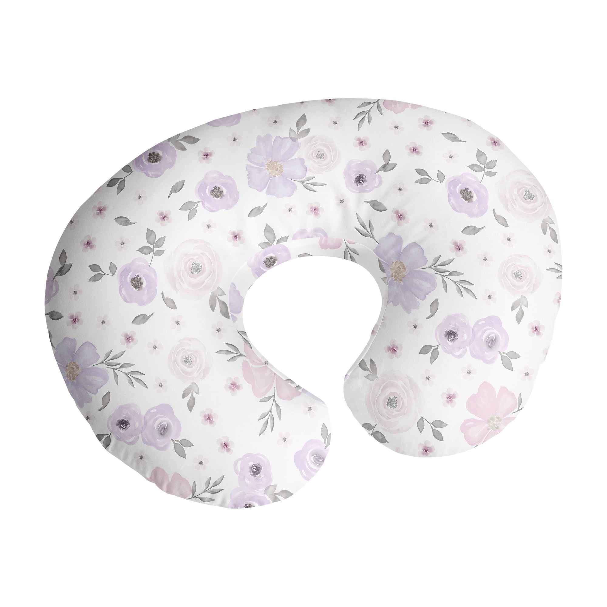 Sweet Jojo Designs Watercolor Floral Purple Grey and Pink Nursing Pillow Cover Case (Pillow Not Included) (Pillow NOT Included)