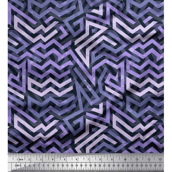 Soimoi Crepe Silk Fabric Zig Zag Abstract Printed Craft Fabric by The Yard 42 Inch Wide