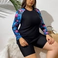 thumbnail image 4 of Karight Womens Plus Size Two Piece Rash Guard Swimsuit Set, Long Sleeve Tropical Floral Print Crew Neck Flowy Tummy Control Swimwear, 4 of 8