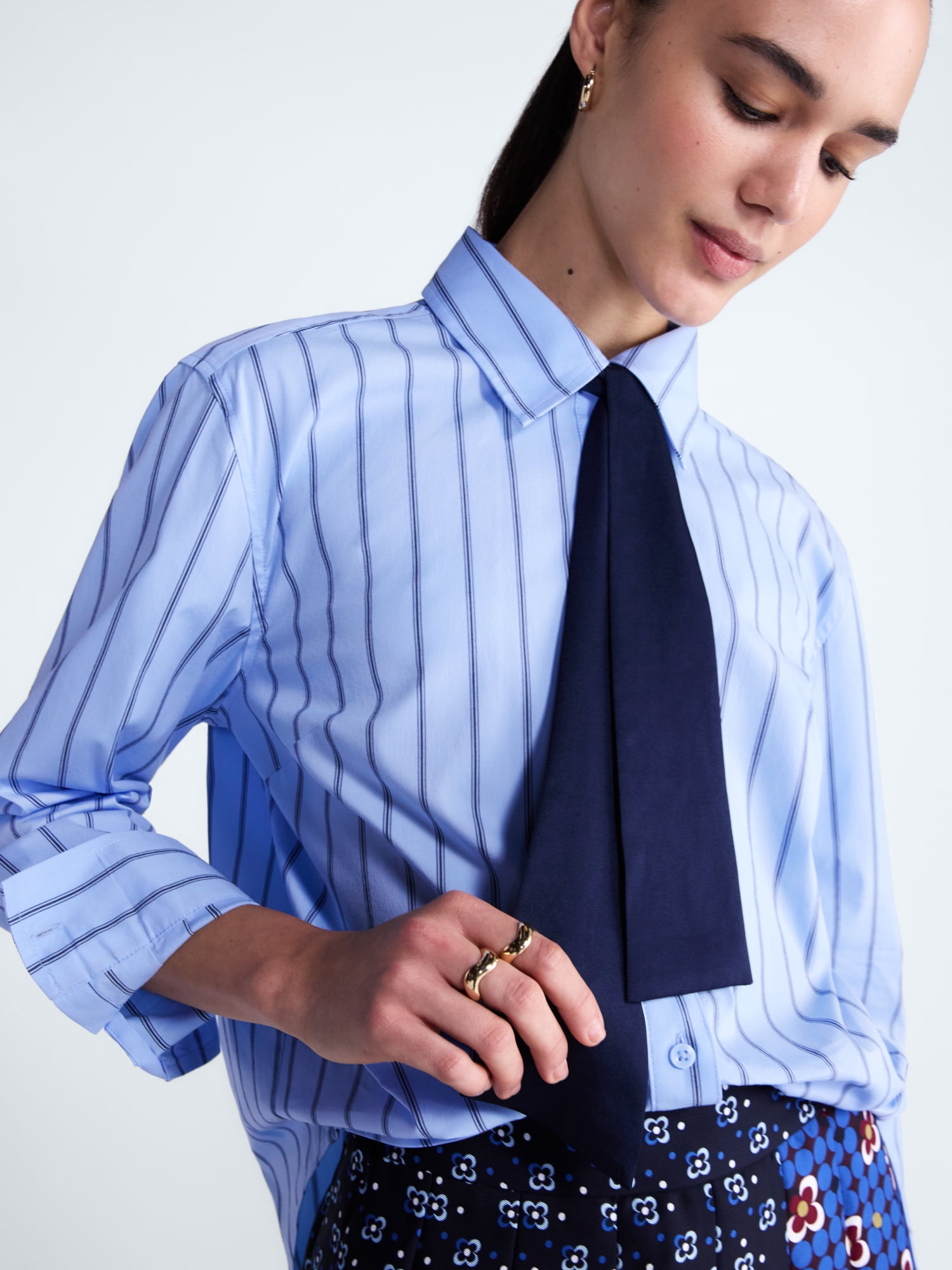 Free Assembly Women's and Women's Plus Button Front Shirt with Satin Tie, Sizes XS-4X