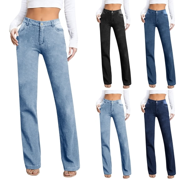 FRSASU Women's Casual Slim Fit Straight Leg Jeans High Waist Stretchy Classic Denim Pants with Pockets Light Blue