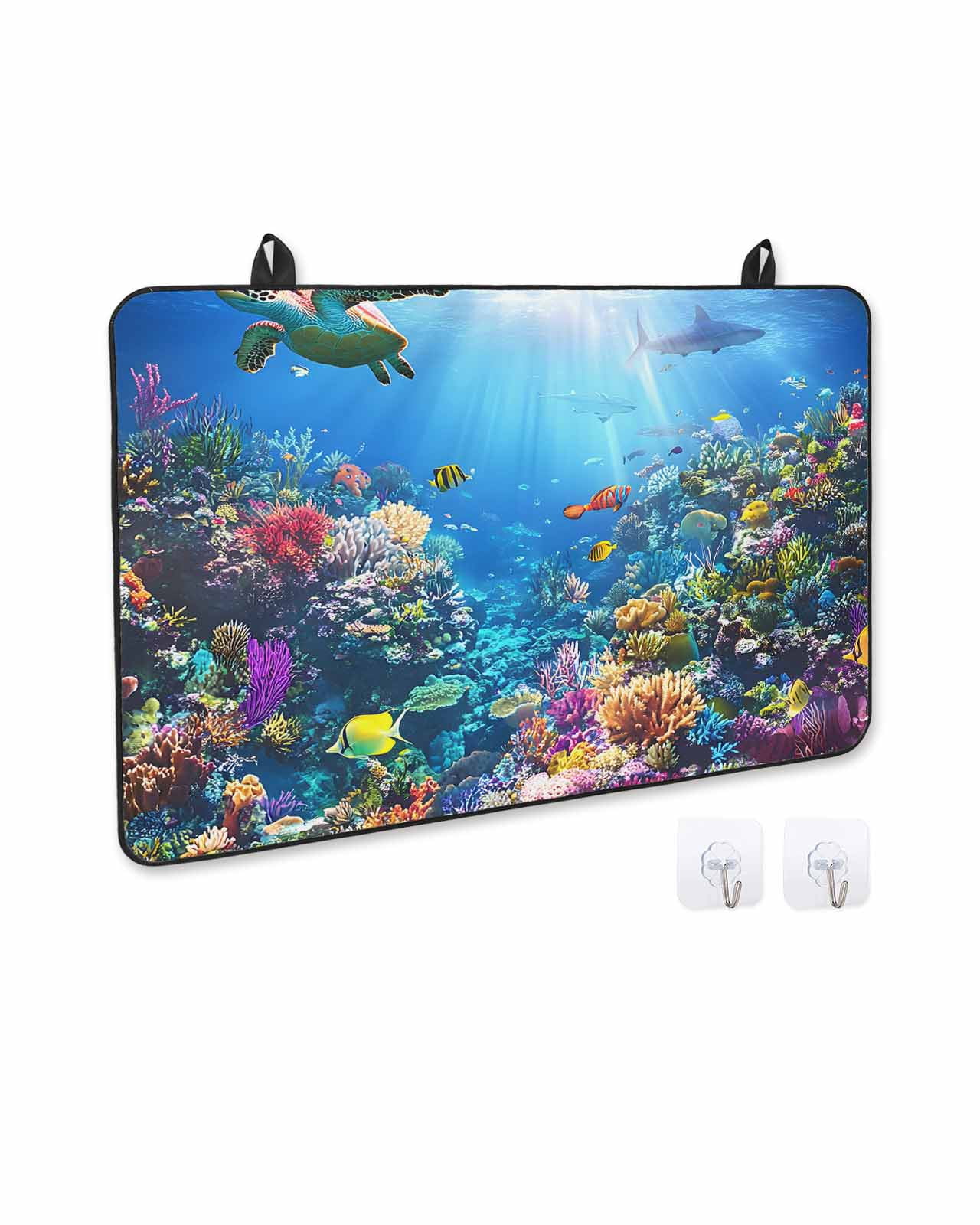 nqOlkjepod Large Induction Cooktop Protector Mat 24"x21", Turtle Blue Stove Top Covers for Electric Stove, Ocean Coral Shark Fish Underwater Scenery Stove Burner Cover Mats, Glass Top Stove Cover