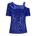 thumbnail image 5 of Htigea Womens Sparkly Sequin T-Shirt Cold Shoulder Short Sleeves Summer Tee Dressy Holiday Party Blouse Blue S, 5 of 9