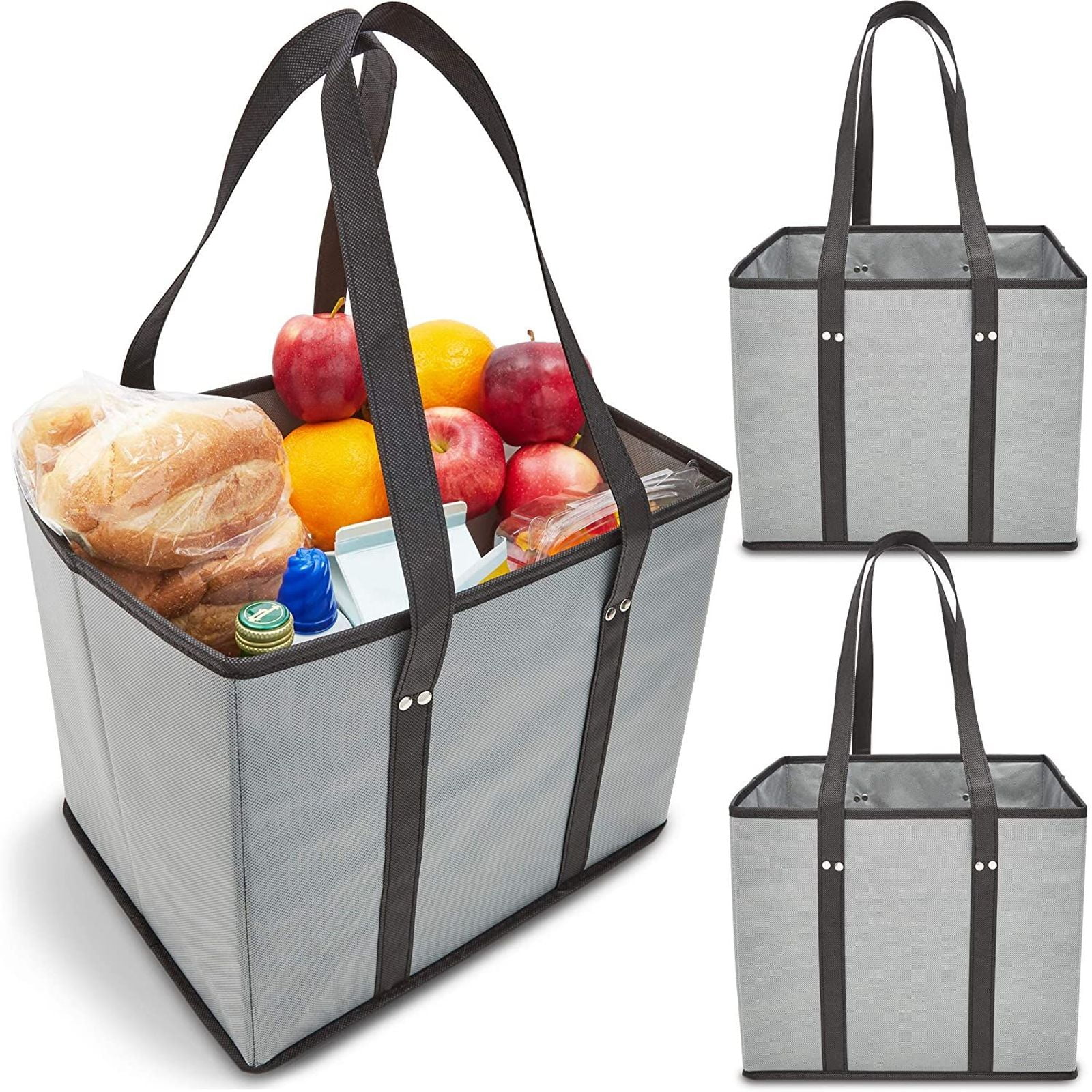 3-Pack Reusable Grocery Bags Heavy Duty Totes Shopping Box Collapsible Boxes 
