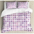 thumbnail image 1 of Geometric Duvet Cover Set King Size, Beveled Random Square Tiles with Ombre Effect in Different Sizes, Decorative 3 Piece Bedding Set with 2 Pillow Shams, Violet Lilac and White, by Ambesonne, 1 of 3