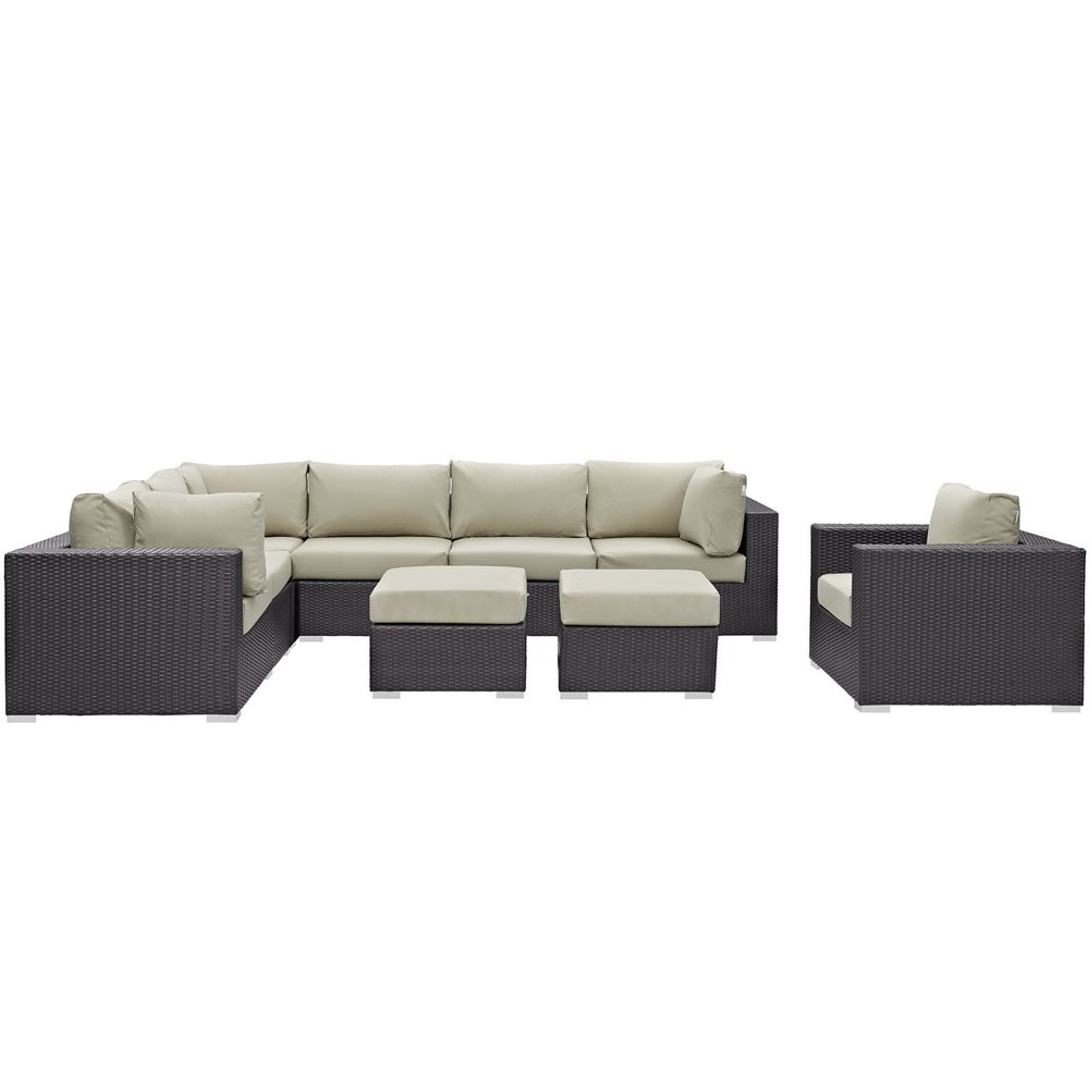 Modway Convene 9 Piece Outdoor Patio Sectional Set, Multiple Colors