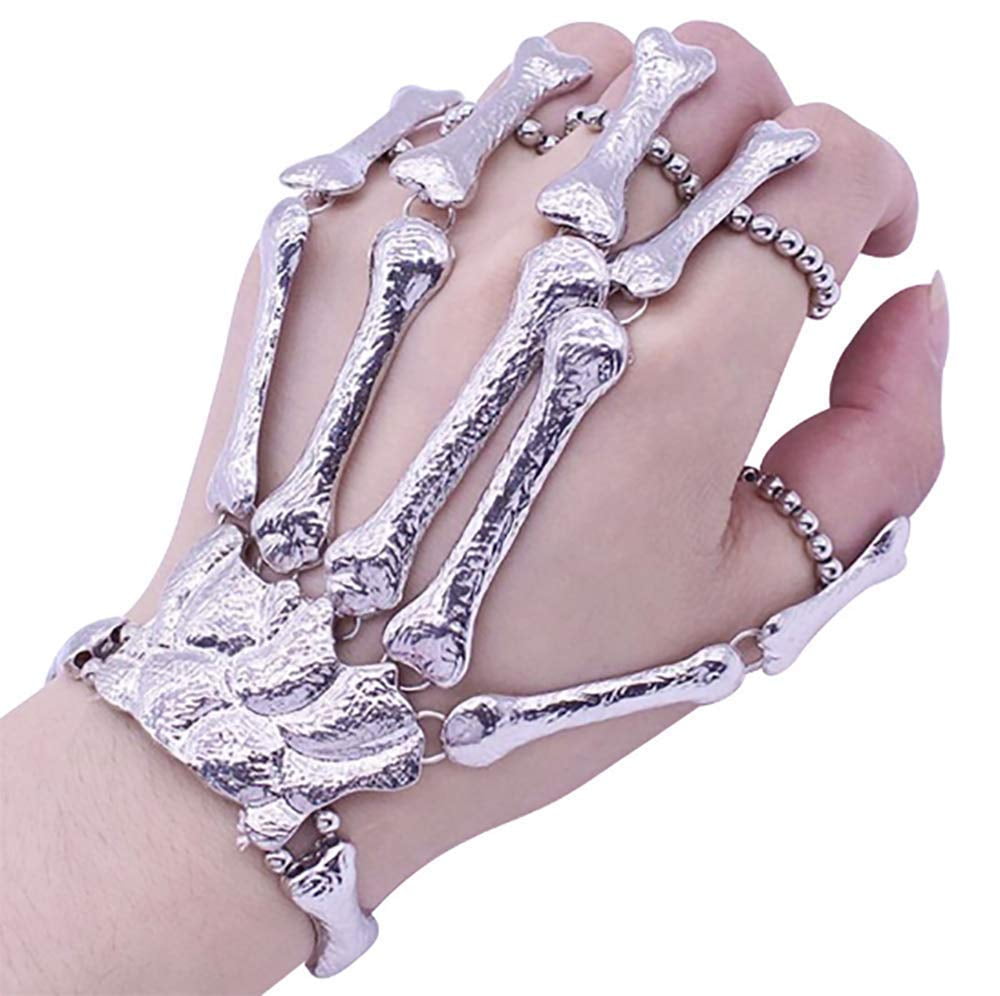 Amazon.com: choice of all Skull Skeleton Hand Bracelet with Chain  Ring,Gothic Skeleton Skull Hand Bone Bracelet,Halloween Jewelry for Women  Men(6PCS): Clothing, Shoes & Jewelry