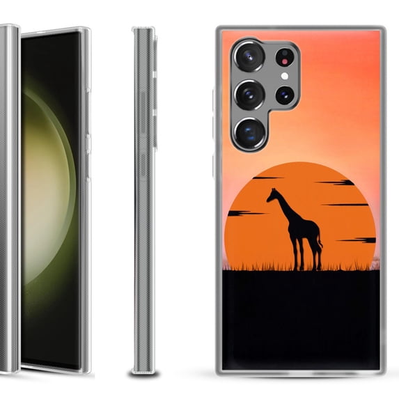 Shockproof Gel Phone Case for Samsung Galaxy S23 Ultra 5G, by OneToughShield ® - Sunset Giraffe