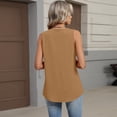 thumbnail image 3 of Qwertyu Women's V Neck Tank Tops Casual Summer Button Down Sleeveless Shirts Camel M, 3 of 4