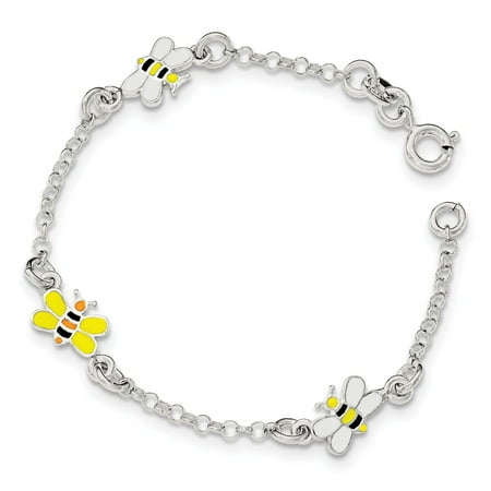 Sterling Silver 6in Polished Childrens Enameled Bee Bracelet