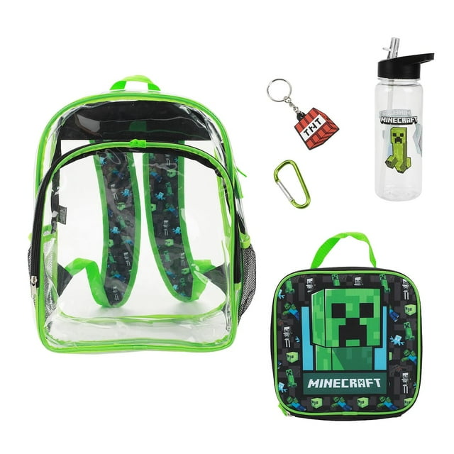 Set de mochilas Bioworld Minecraft Creeper de 5 piezas, color verde