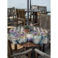 thumbnail image 2 of Outdoor Tablecloths with Umbrella Hole & Zipper, Hello Spring Round Tablecloth 54 Inch, Pastoral Purple Bottle Floral Black White Plaid Waterproof Table Cloth, Patio/Pool/Picnic Table Covers, 2 of 8