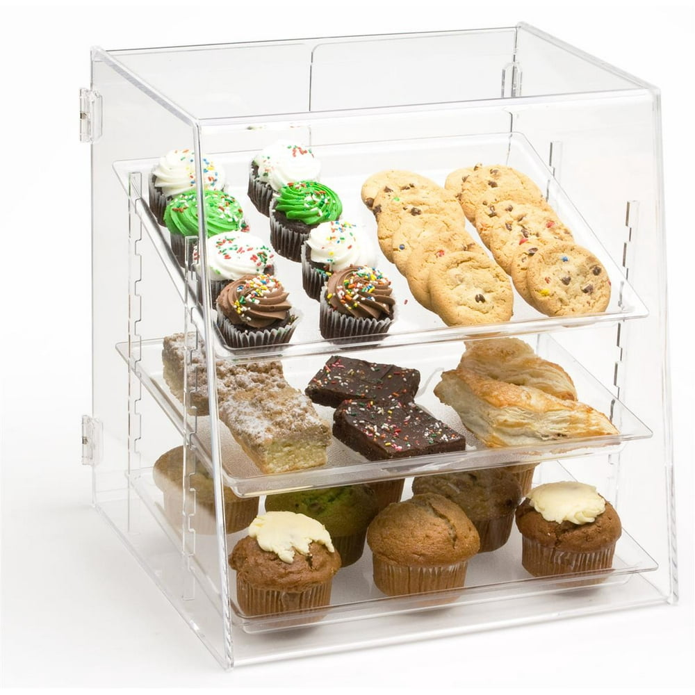 Clear Acrylic Pastry Case with 3 Removable Trays, Rear Door 15.75"w x