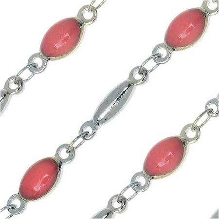 Oval Cable Link - Zola Elements Bulk Chain, Oval Resin and Metal Bead Cable Links 4x10.5mm, By the Foot, Rhodium Plated / Rose
