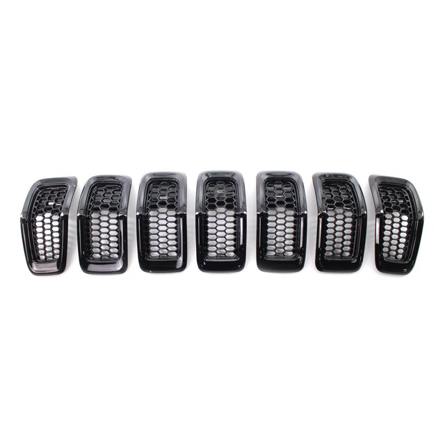 7PCS Grille Covers ABS Painted Glossy Black Replacement for Jeep Cherokee 2014-2018