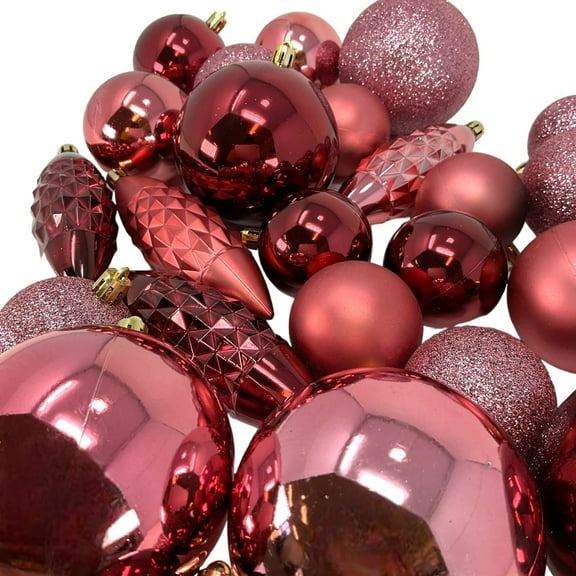31 Piece Shiny, Glitter & Matte Pink Christmas Ball and Cylinder Ornament 5 Inch