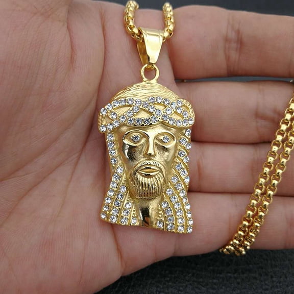 Hip Hop Bling Iced Out 14K Yellow Gold Big JESUS PIECE Pendant Necklace for Men Rapper Jewelry