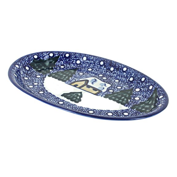 Blue Rose Polish Pottery Winter Forest Oval Dish
