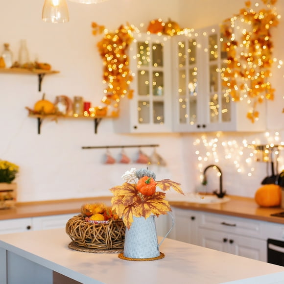 Ratfeit Artificial Pumpkin Maple Leaves Branches Fall Leaves Stems Fake Bushes Orange Maple Leaf Stems for Table Centerpieces Thanksgiving Festival Autumn Home Decor