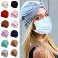thumbnail image 1 of Fashion Solid Color Women Casual Cross Knot Soft Button Beanie Skull Cap Muslim Turban, 1 of 3