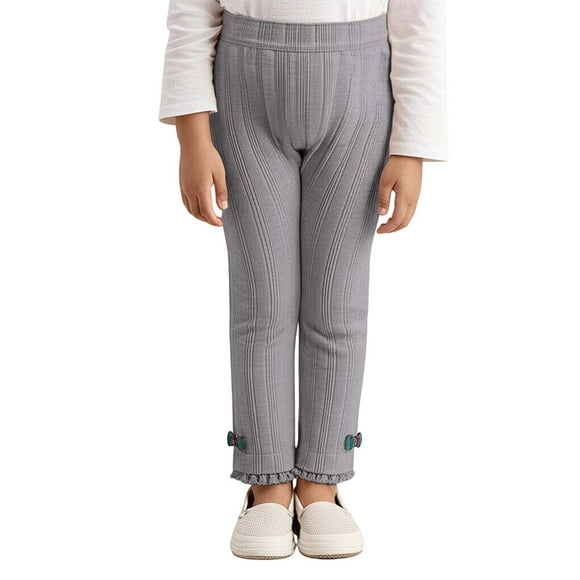 Wdgfv Girls High Elastic Lace Trim Leggings Bowknot Soft Skin Friendly Stretchable Tight Pants Grey 3-4 Years