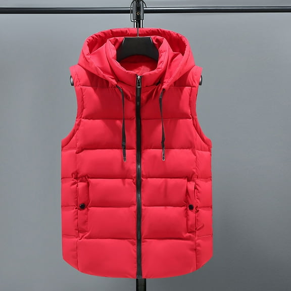 CAICJ98 Vests For Women Casual Women's Fashion High Neck Zipper Cropped Puffer Vest Jacket Coat Red,L