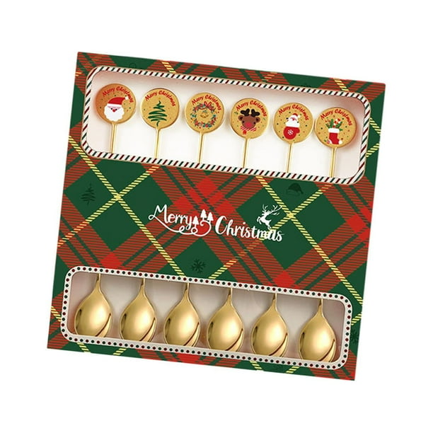 6 cubiertos navideños pequeños con caja de regalo, utensilios creativos, cuchara de café y cubiertos Sólo cuchara