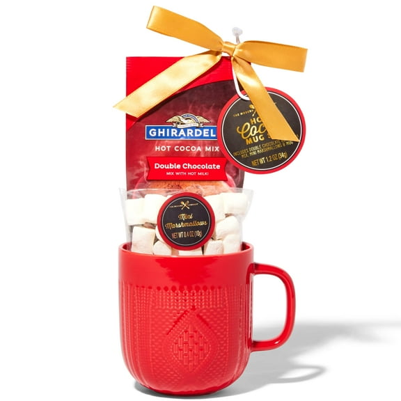 Hot Chocolate Gift Set Made with Ghirardelli, Includes 1 Single-Serve Packet of Ghirardelli Double Chocolate Hot Cocoa Mix, 1 Pack of Mini Marshmallows, and Ceramic Mug, Gourmet Hot Cocoa Gift Set