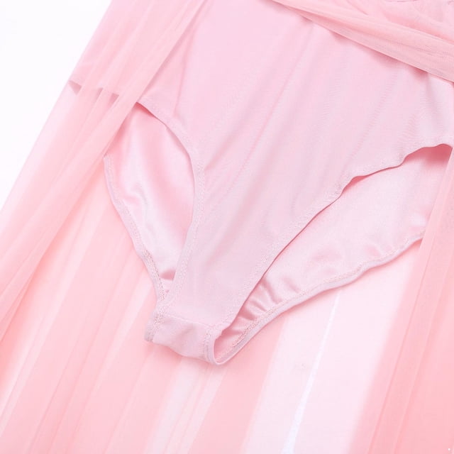 Sxiwei Costume de Danse Lyrique pour Femmes Justaucorps à Paillettes Fendu Robe Maxi en Tulle de Salon Rose TP