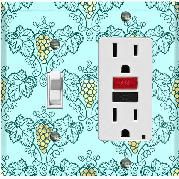 Metal Light Switch Plate Cover Elegant Yellow Grape Vine Damask Sky Blue DAM090