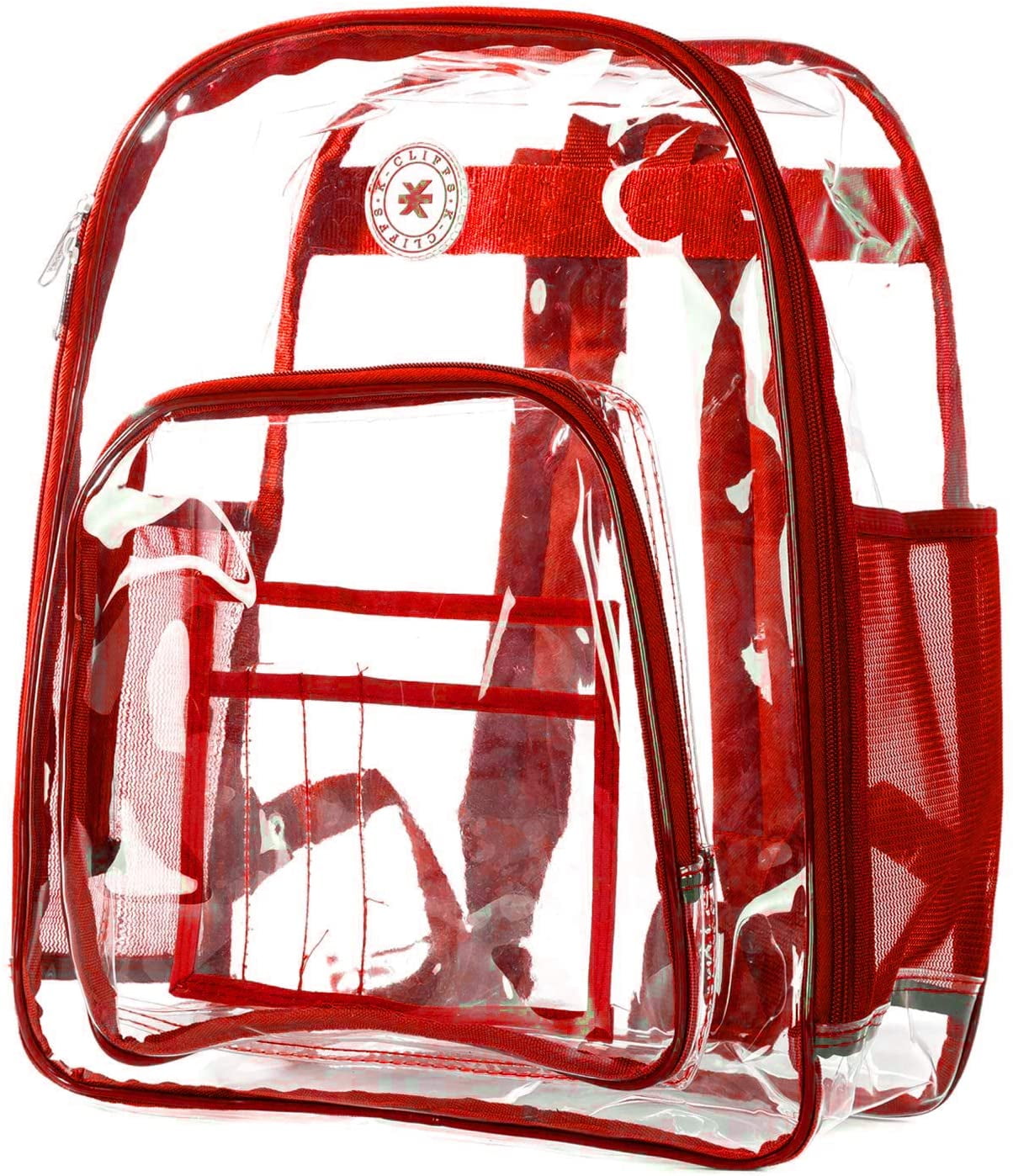 K-Cliffs Unisex Heavy Duty Clear Backpack See Through PVC Work Security Bag Transparent Workbag Red