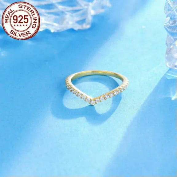 V Shape Stackable Ring Wedding Gold Plated S925 Sterling Silver Unique Jewelry