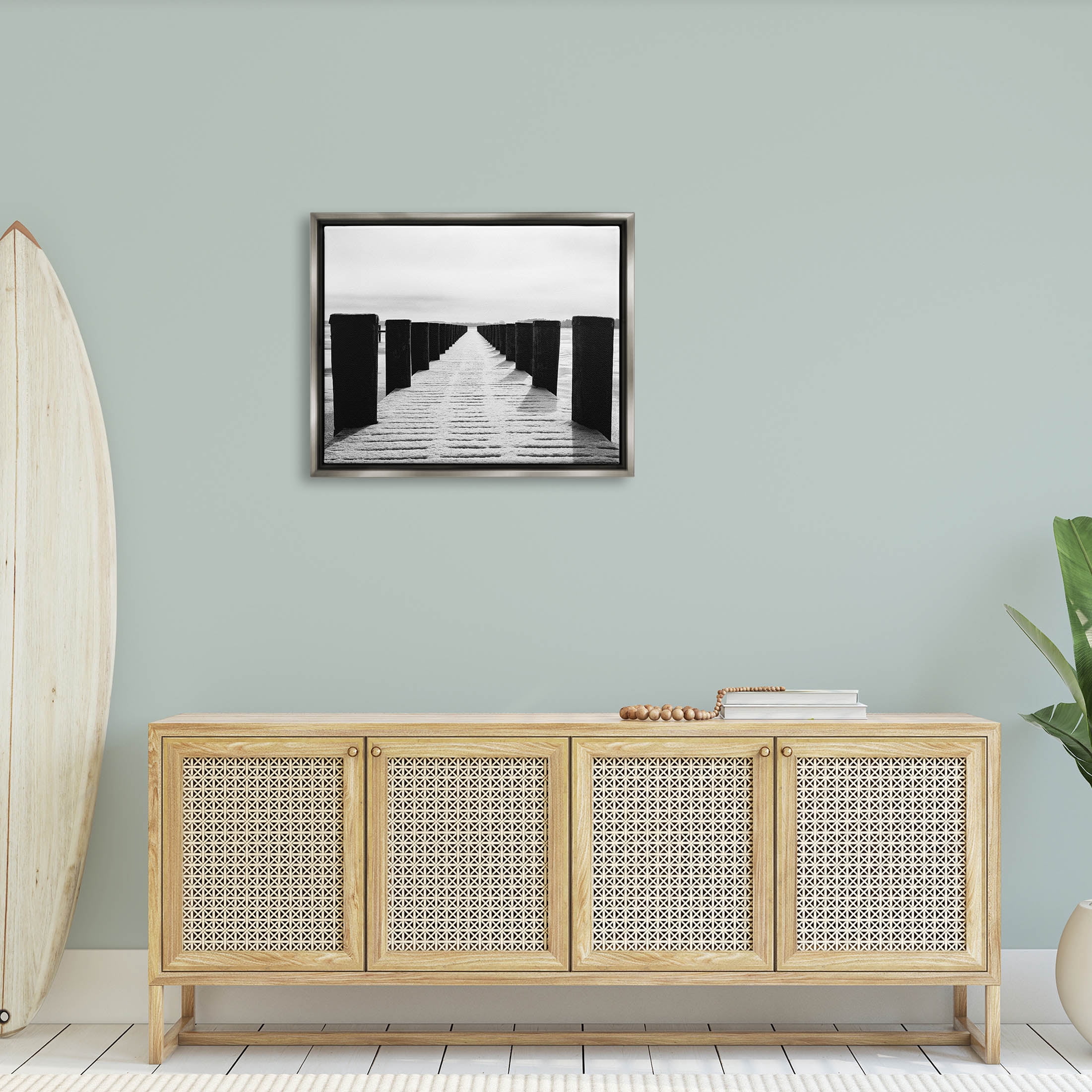 Stupell Industries Winter Dock Snowy Beach Photograph Luster Gray Floating Framed Canvas Print Wall Art, Design by Aledanda