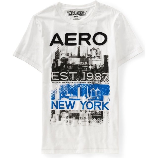 Aeropostale New York Roof Top - Camiseta adornada para hombre, color blanco, extragrande