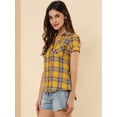 thumbnail image 4 of CamiDe Cuadros Estilo Western De Algodón Clásico Con Botones PaMujer Amarillo L, 4 of 6